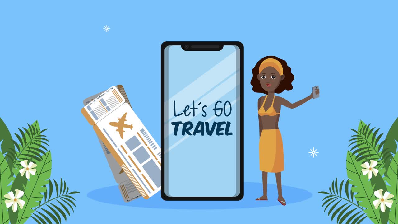 vamos a viajar letras en teléfono inteligente y afro turista femenina