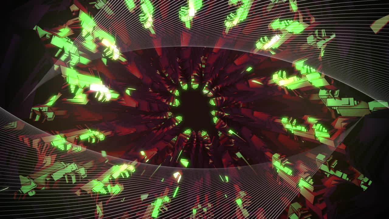 검은 바탕에 색 선과 녹색 터널의 애니메이션