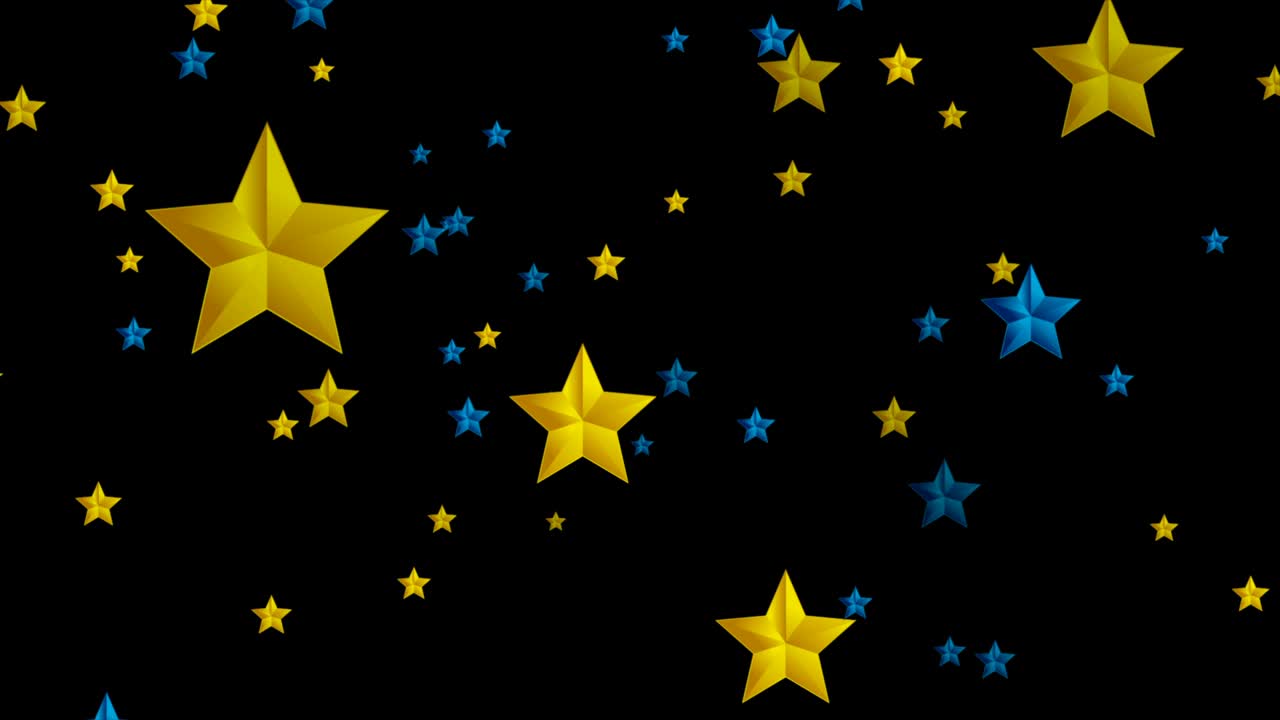 estrellas azules y doradas en fondo negro animación de video