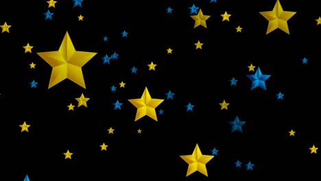 blue and golden stars on black background video animation