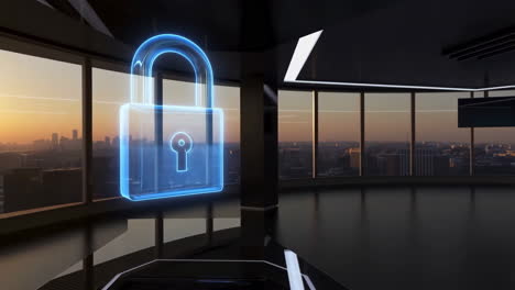 padlock overlooking the cityscape at sunrise