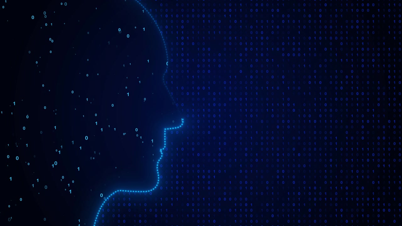 Digital Human Head Silhouette Formed by Binary Code