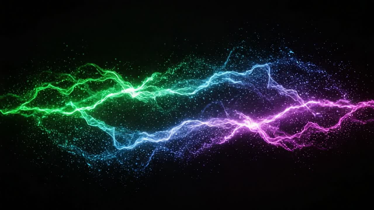 Dynamic and Vivid Lightning Illustrations Showcasing Striking Color Variations in Green, Blue, and Pink Against a Dark Background