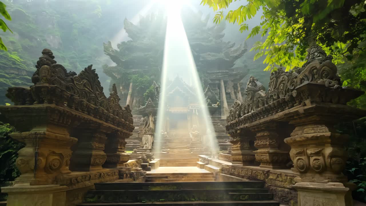 A temple in the middle of a lush green forest