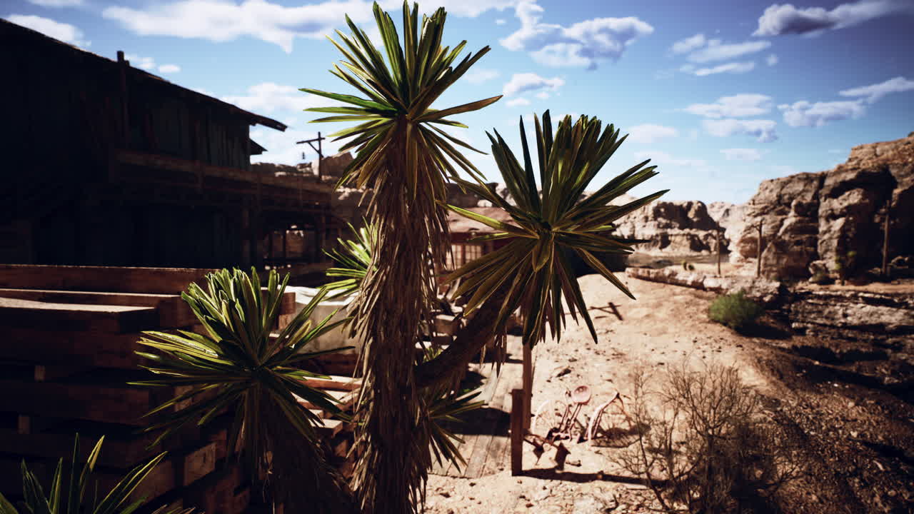 낮에는 농촌 건물에 의해 독특한 타스와 함께 사막 장면