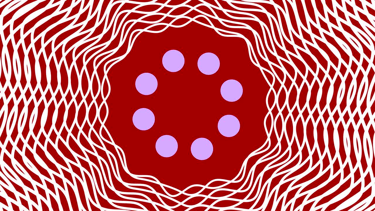 objeto gráfico que gira en el centro, aumentando y luego reduciendo el tamaño dentro de un marco gráfico, mientras que el fondo cambia rápidamente de color creando un efecto psicodélico, en formato de video 16: 9