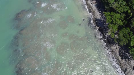 mar azul claro con olas salpicando en la orilla en el norte tropical de queensland, australia