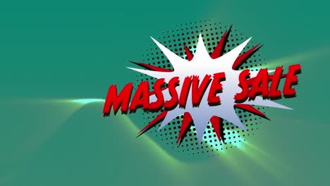 Massive-sale-text-over-retro-speech-bubble-against-digital-waves-on-green-background