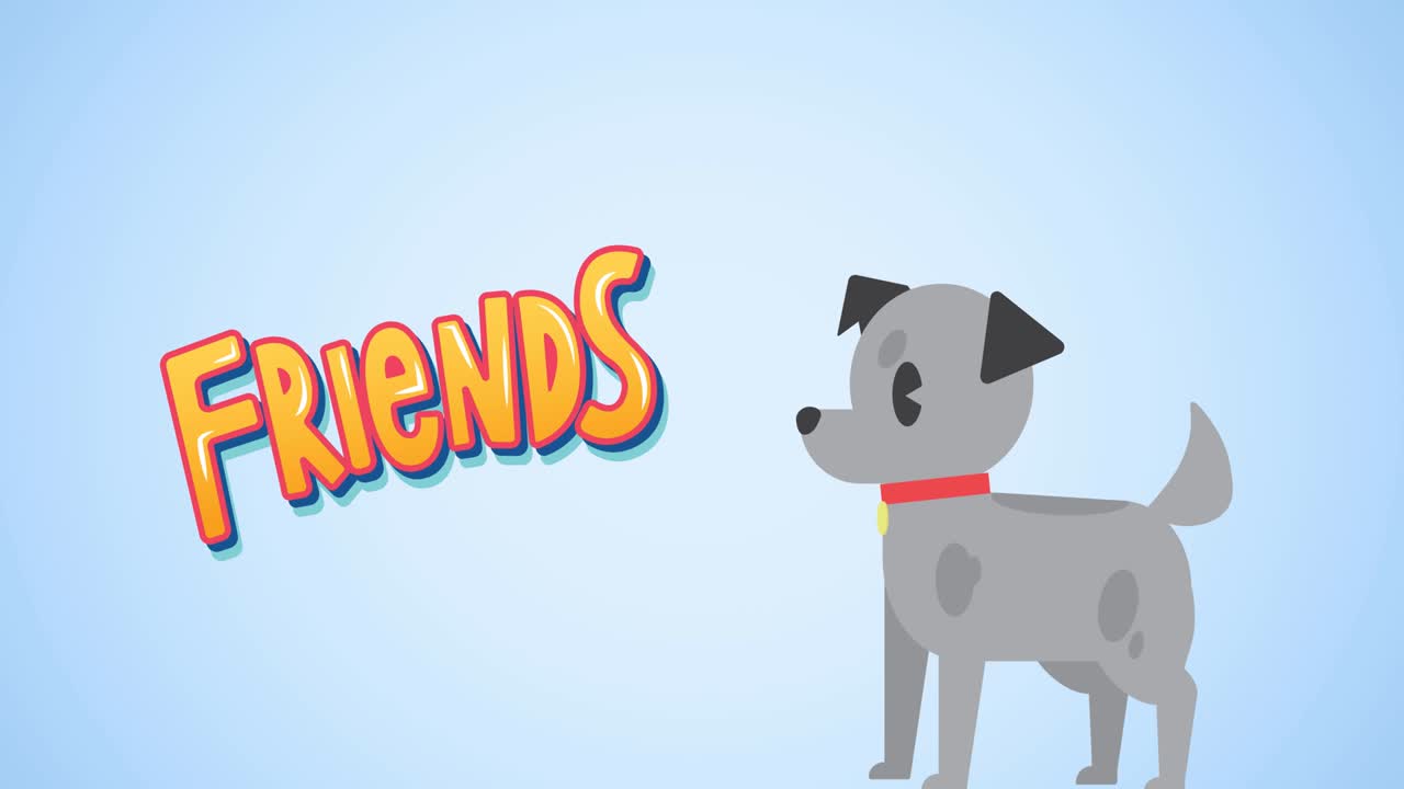 푸른 배경 에 귀여운 애완 동물 개 와 문자 친구 들 의 애니메이션