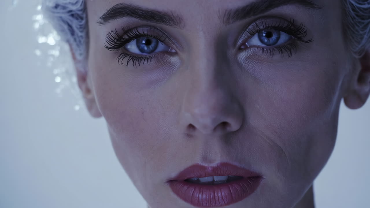 Close-up Portrait of Woman with Winter/Ice-Themed Makeup
