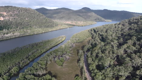 drone of hawkesbury river near lower mangrove and spencer, new south wales, australia