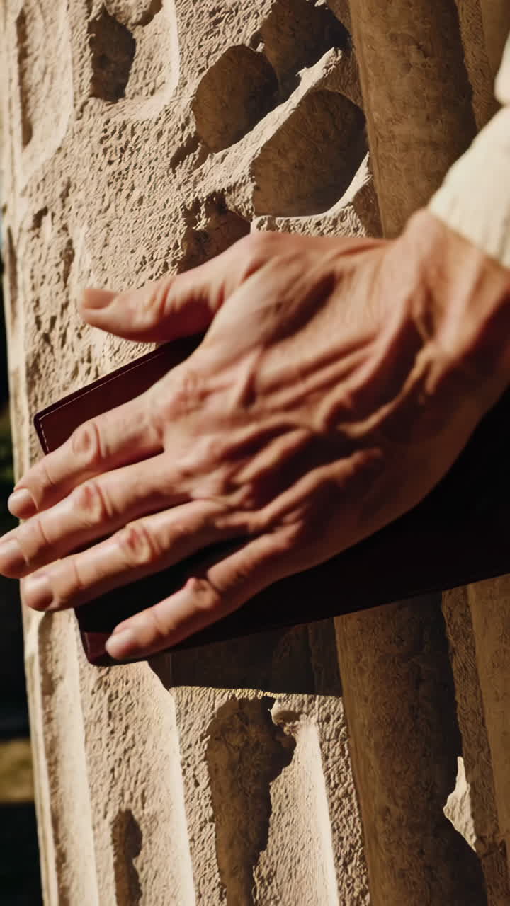 Woman reading a book in front of ancient ruins