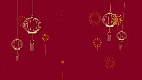 animación de patrón de linterna china y decoración en fondo rojo.