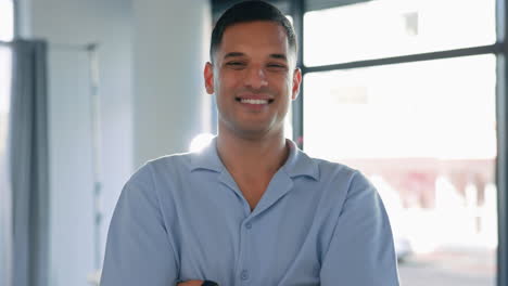 Happy,-arms-crossed-and-business-man-in-office