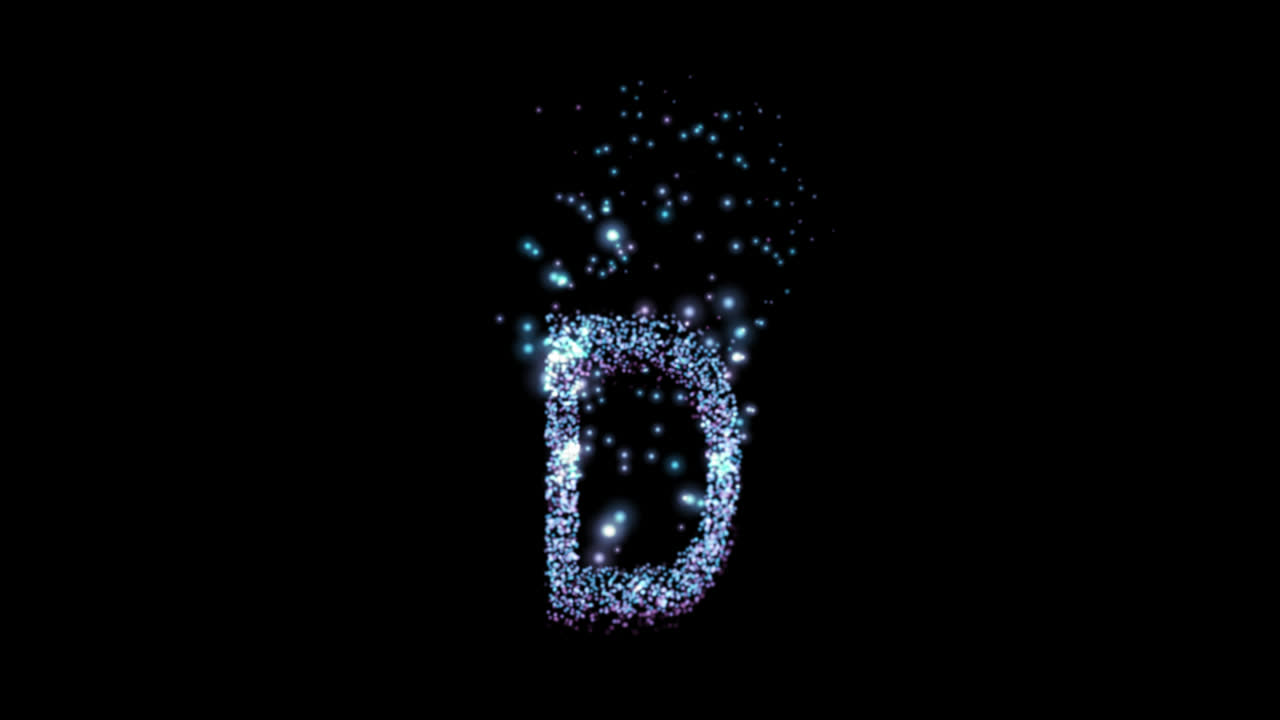 Lettera D di particelle blu luminose su sfondo trasparente