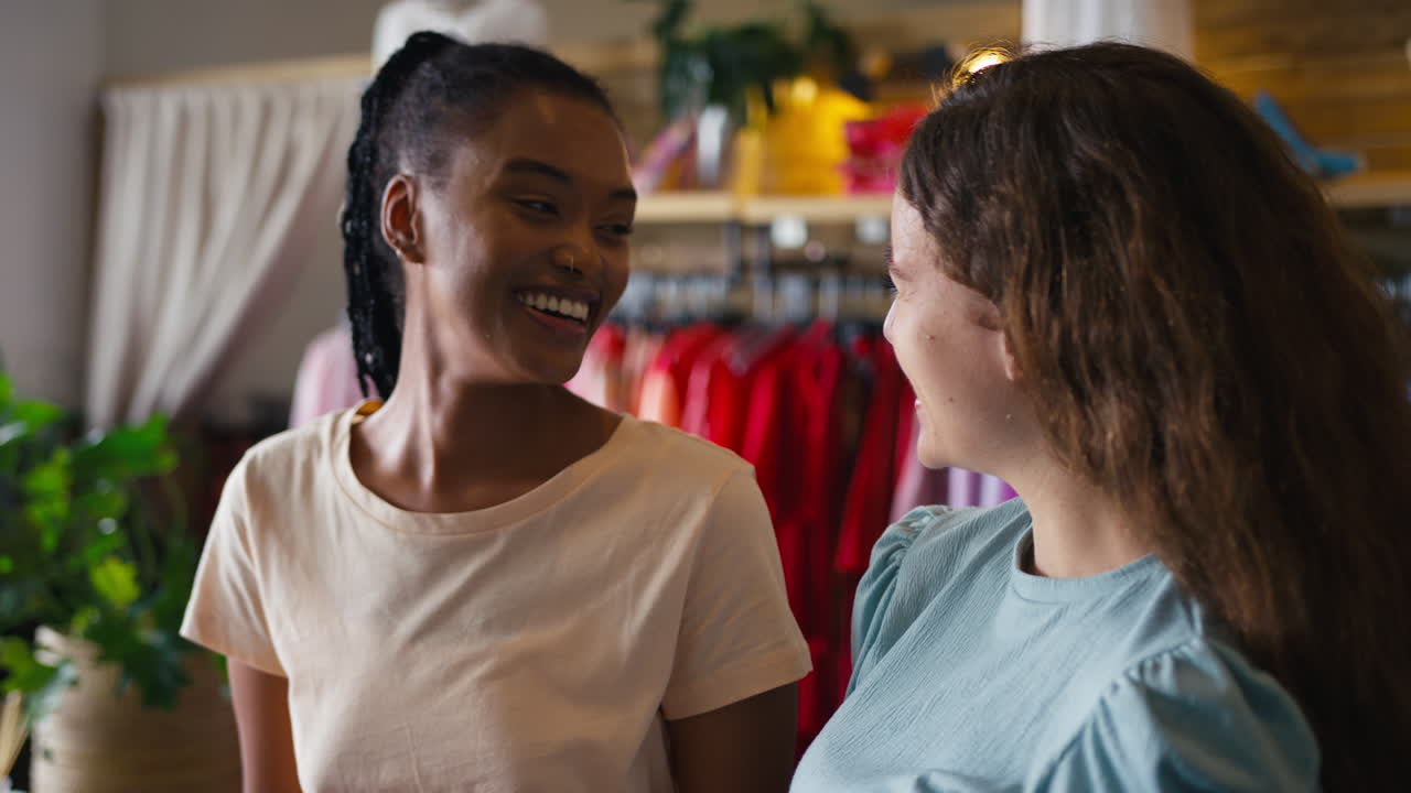 retrato de dos propietarias o trabajadoras en una tienda de ropa de moda