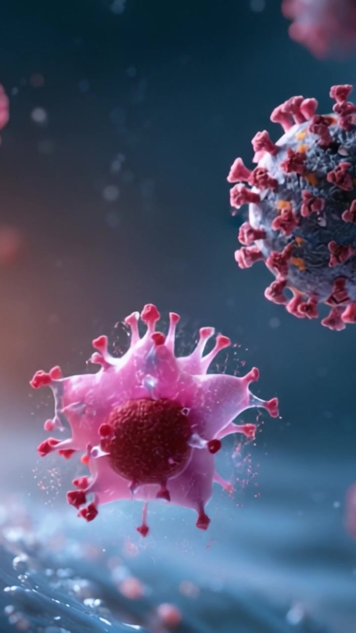 Una Visualizzazione Mozzafiato delle Dinamiche Virali: Esaminando l'Intricata Interazione tra Particelle Virali e Risposte Immunitarie in un Mondo Microscopico