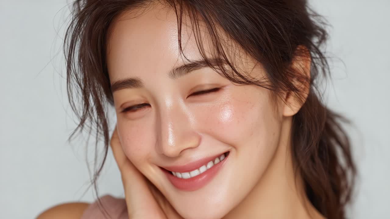 A Beautiful Woman with Radiant Skin and a Bright Smile Posing Gracefully, Capturing a Moment of Joy and Elegance in Each Frame