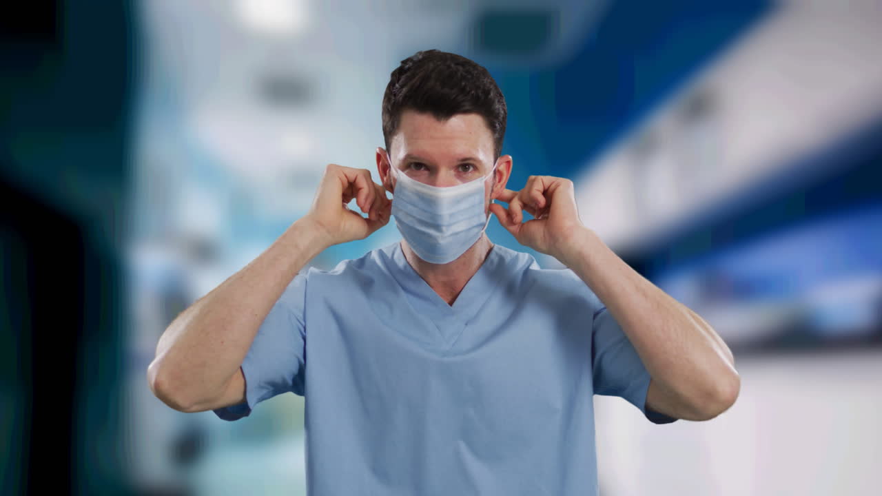 남성 의사 가면을 쓰는 애니메이션 초점이 맞지 않는 병원