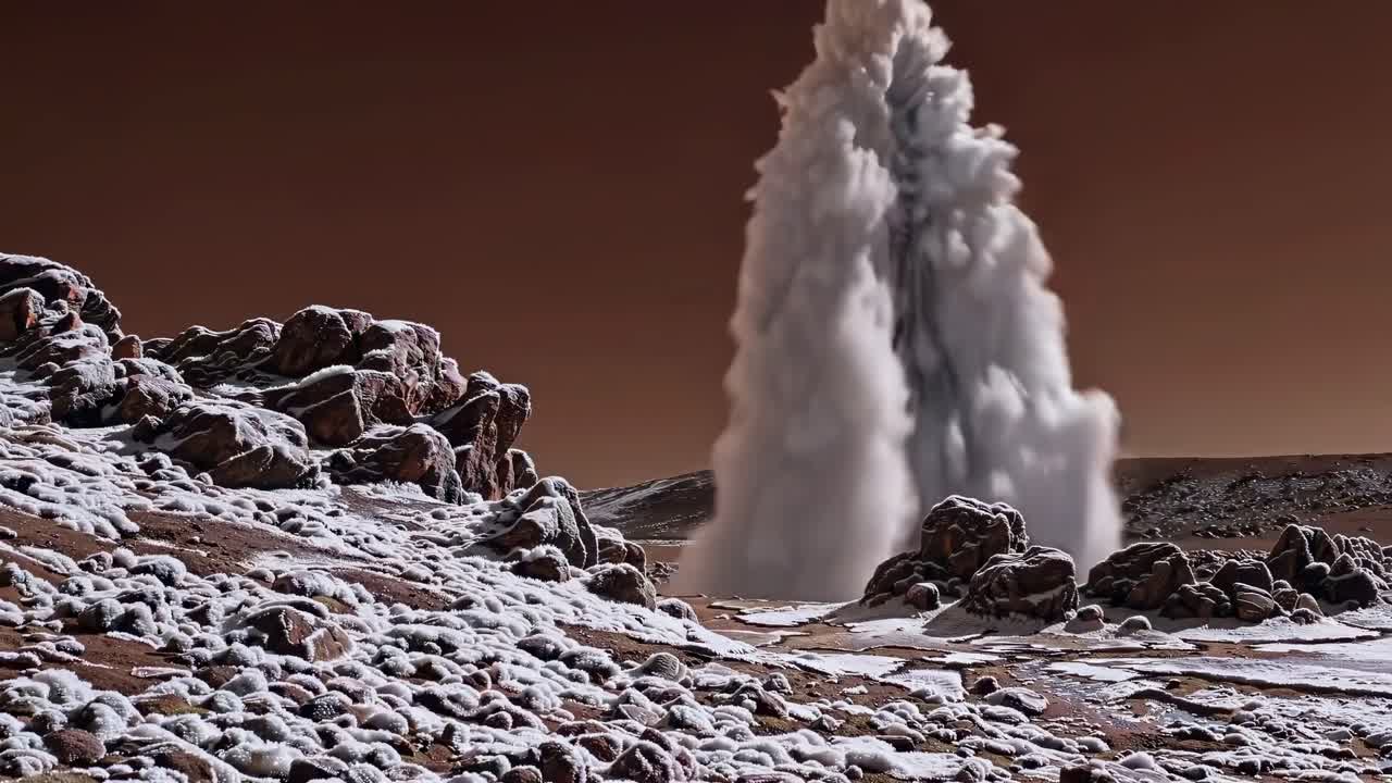 Frozen Geothermal Vent in a Snowy Mountain Landscape