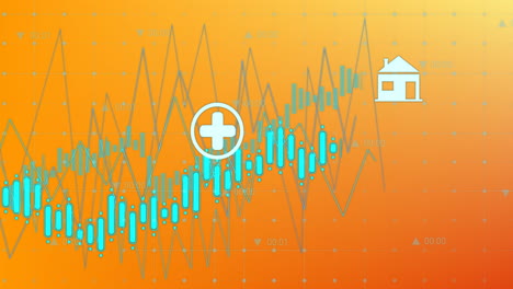 animation of diagrams over data processing on orange background