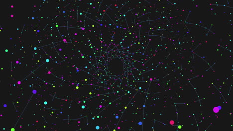 espiral colorida de puntos interconectados en un fondo negro