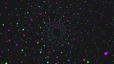 colorful spiral of interconnected dots on a black background