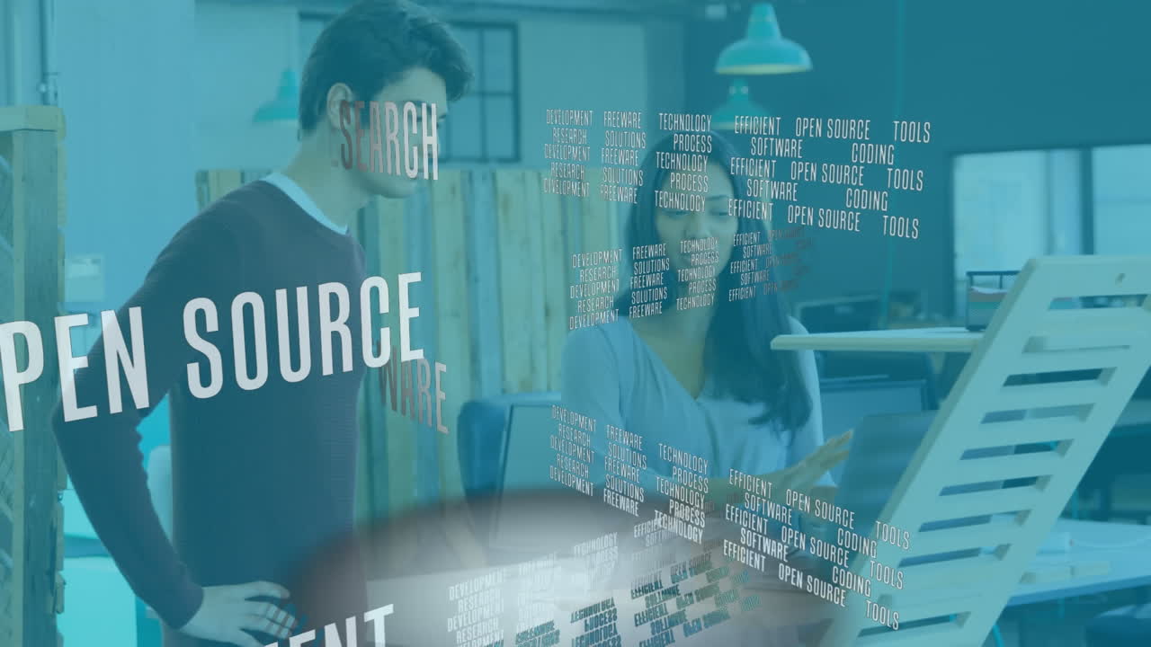 Animation of data processing over businesswoman using laptop