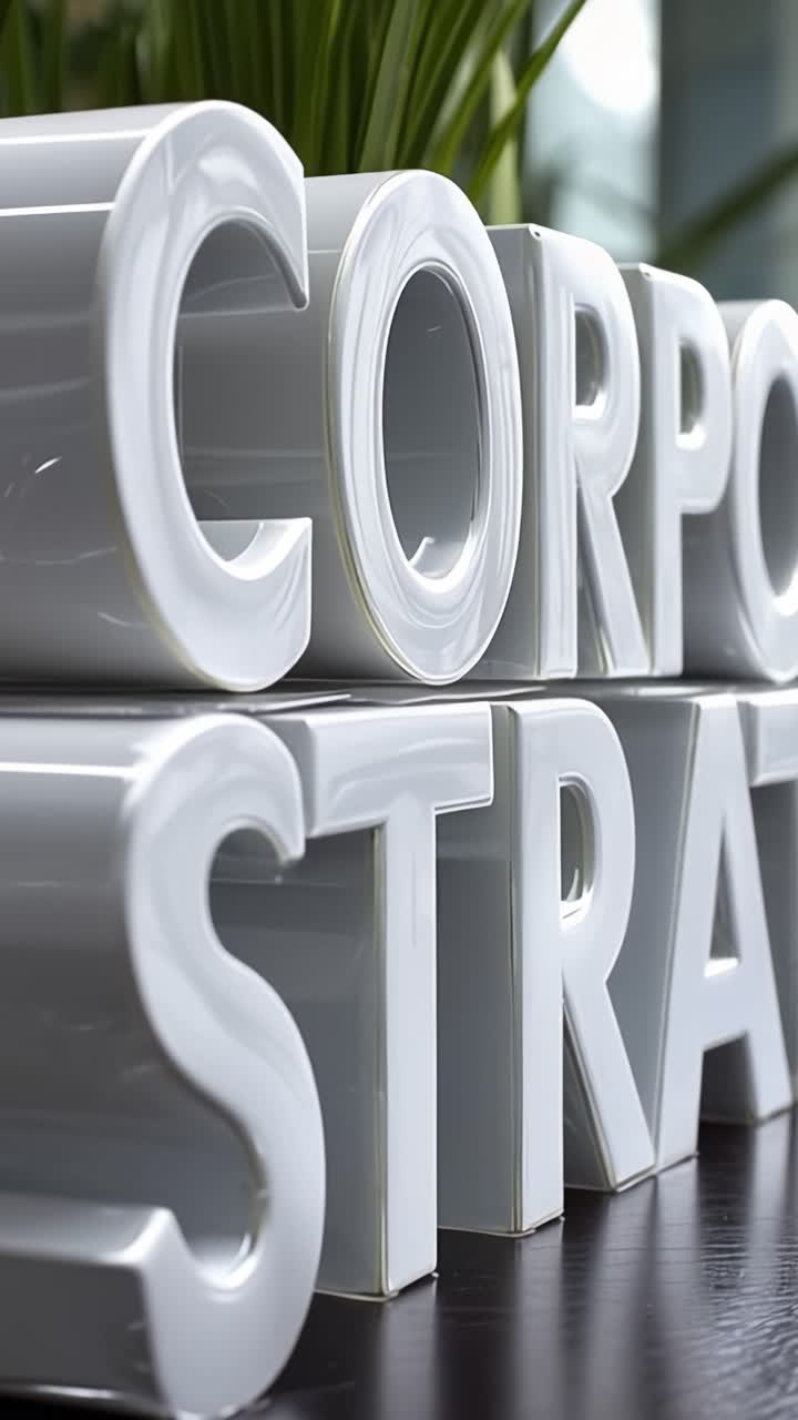 Showcasing the modern aesthetic, the glossy letters 'CORPORATE STRATEGY' create a striking visual impact, highlighting branding and professional identity in design