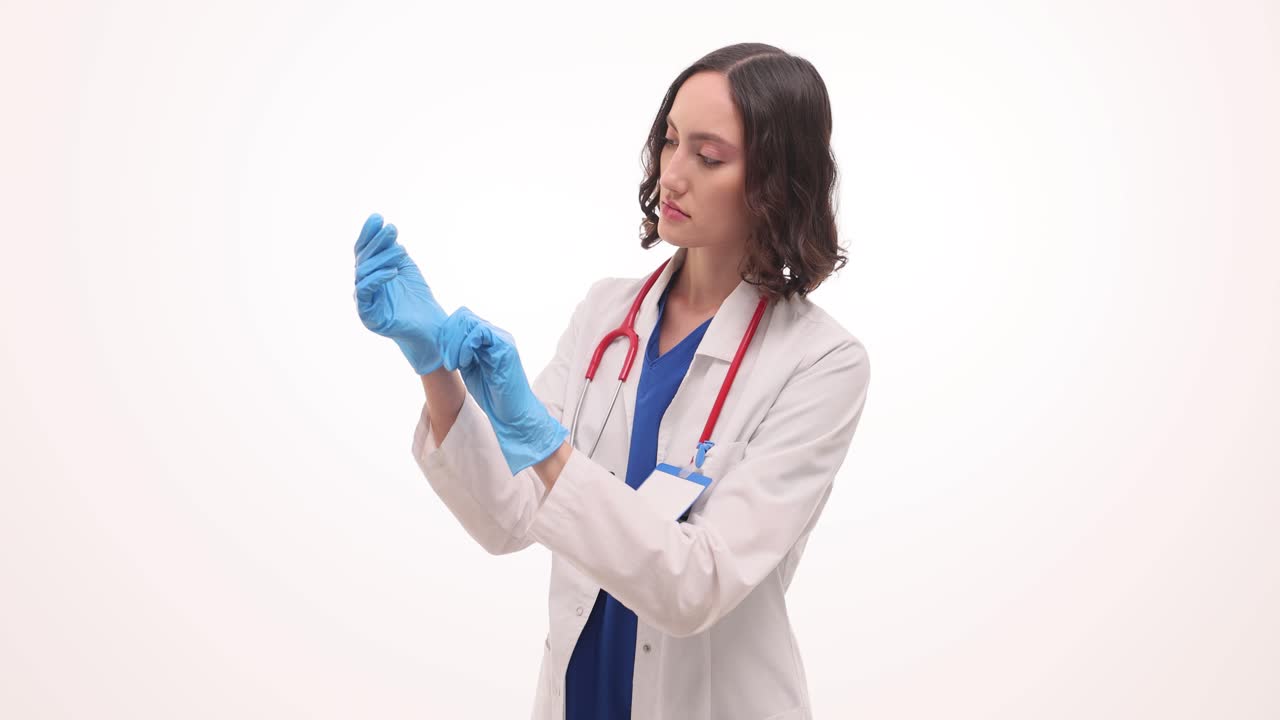 Dottoressa che indossa guanti medici