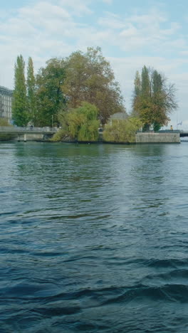 vertical: ile rousseau during the day in geneva, canton of geneva, switzerland, establishing shot