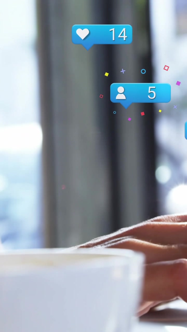 Speech bubble with digital icons with increasing numbers against caucasian woman using laptop