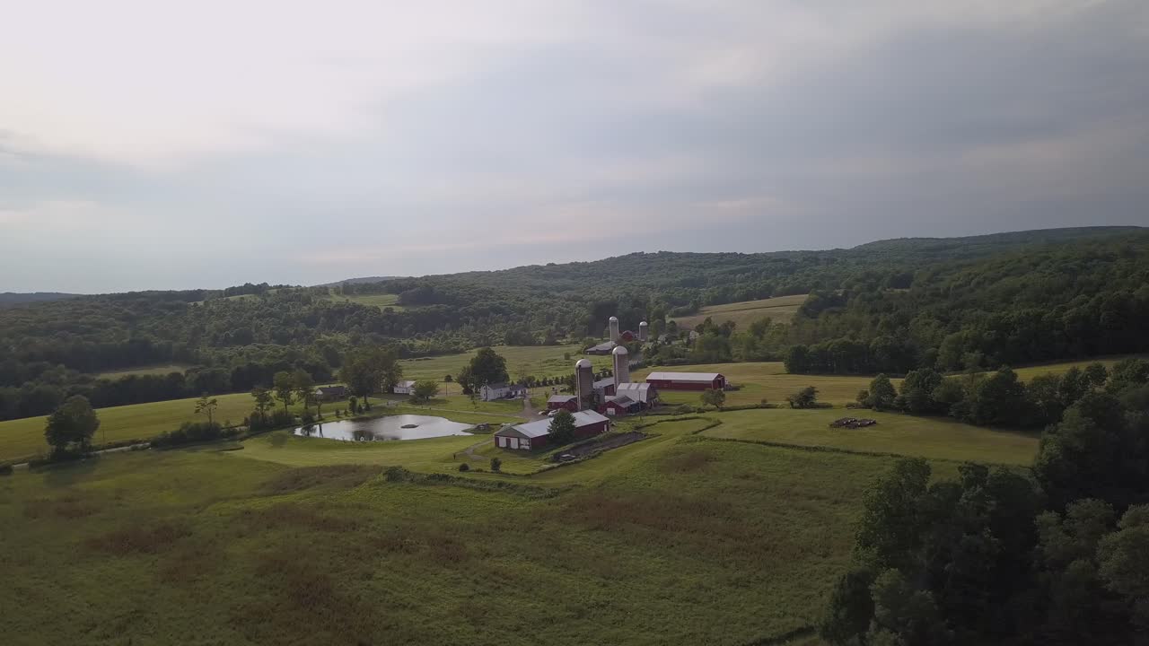 Aerial shot of a Farm Silo In Gilbertsville New York