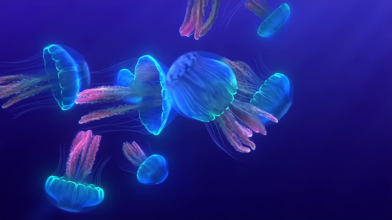 Bioluminescent Jellyfish in the Deep Blue Sea