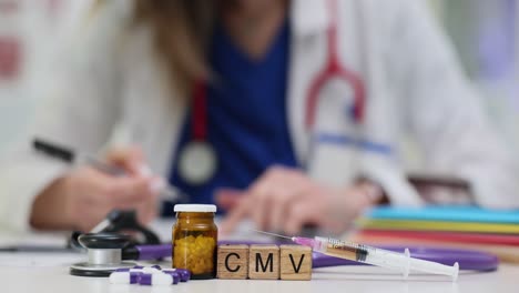 cmv (cytomegalovirus) medical concept with doctor and medication