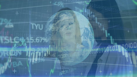 analyzing global financial data and stock market trends, businesswoman in office