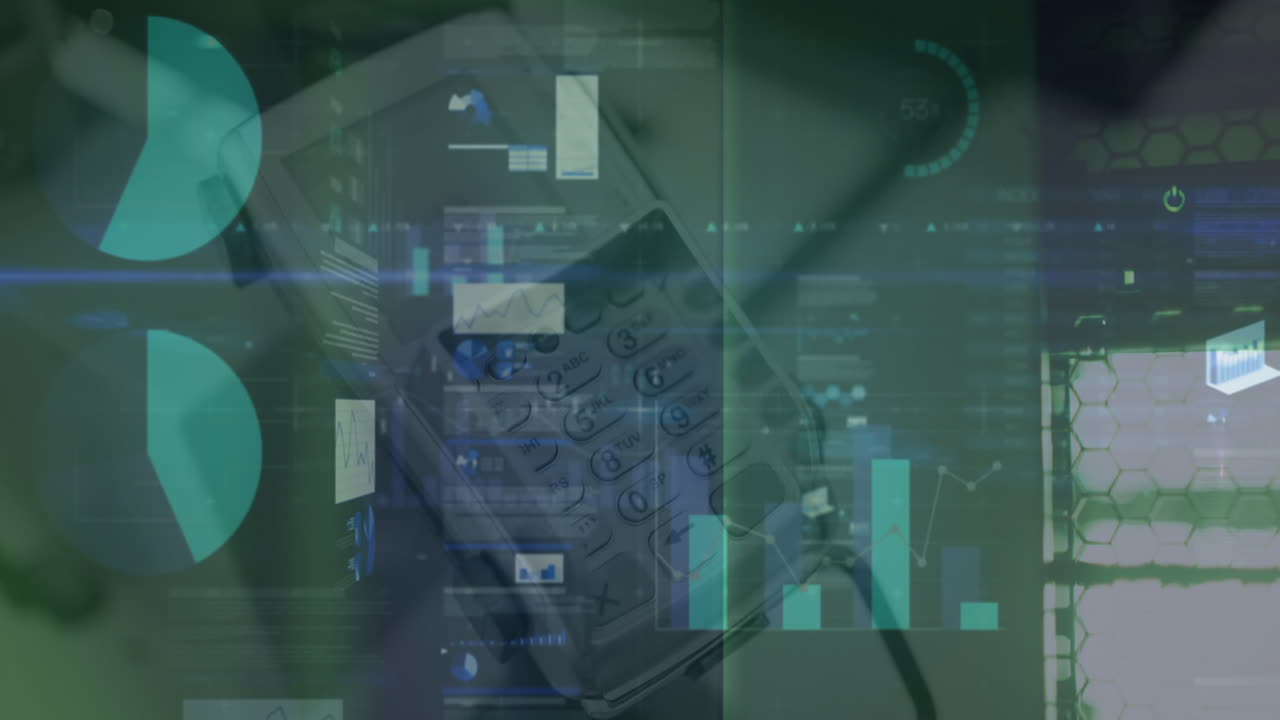 animación del procesamiento de datos y el terminal de pago a través de servidores informáticos