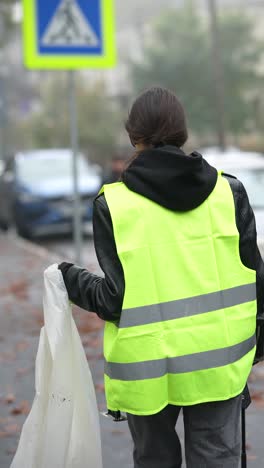 woman cleaning street