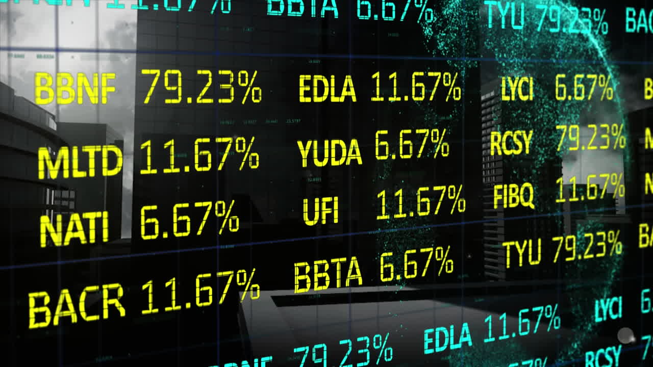 Animation of financial data processing over city