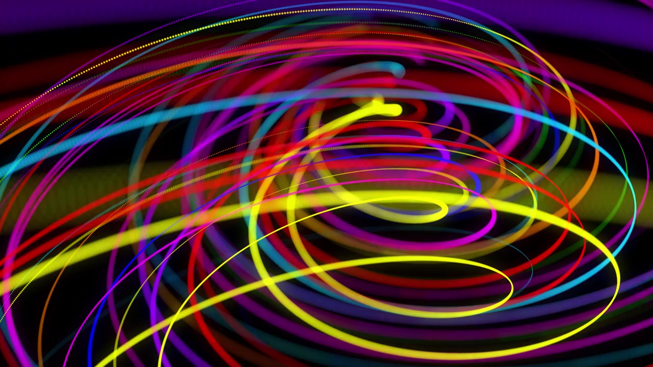 Stilfuld kreativ abstrakt baggrund i 4K. Farvede linjer, der hvirvler i spiral, flyver langs en hvirvlende sti. Motion design-baggrund af partikler, der former linjer, helixer og abstrakte strukturer. 3D-render