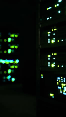 close up of a server rack in a data center