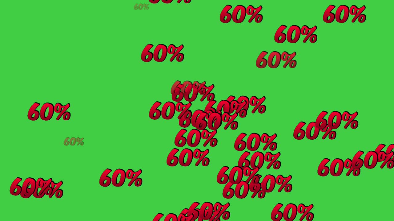 discount 60% percent off label symbol animation drop ymotion graphic on green screen background for black Friday or wholesale concept