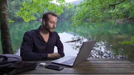 businessman having remote live meeting.