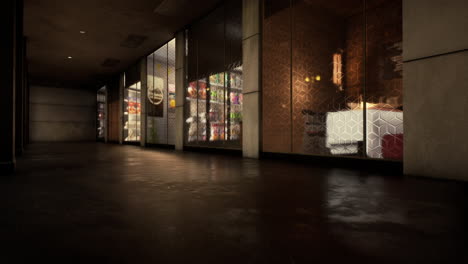 a storefront at night with glass windows and doors