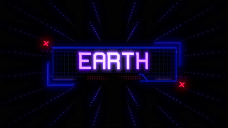 texto de día de la tierra de primer plano de animación en pantalla futurista de neón con líneas abstractas y comienza en galaxia