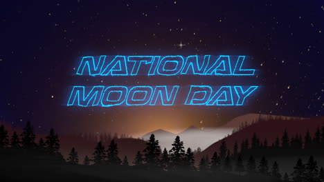 national moon day with motion stars in sky and forest with mountains