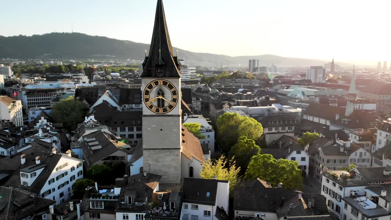 Aerial View of Zurich, Switzerland at Sunset