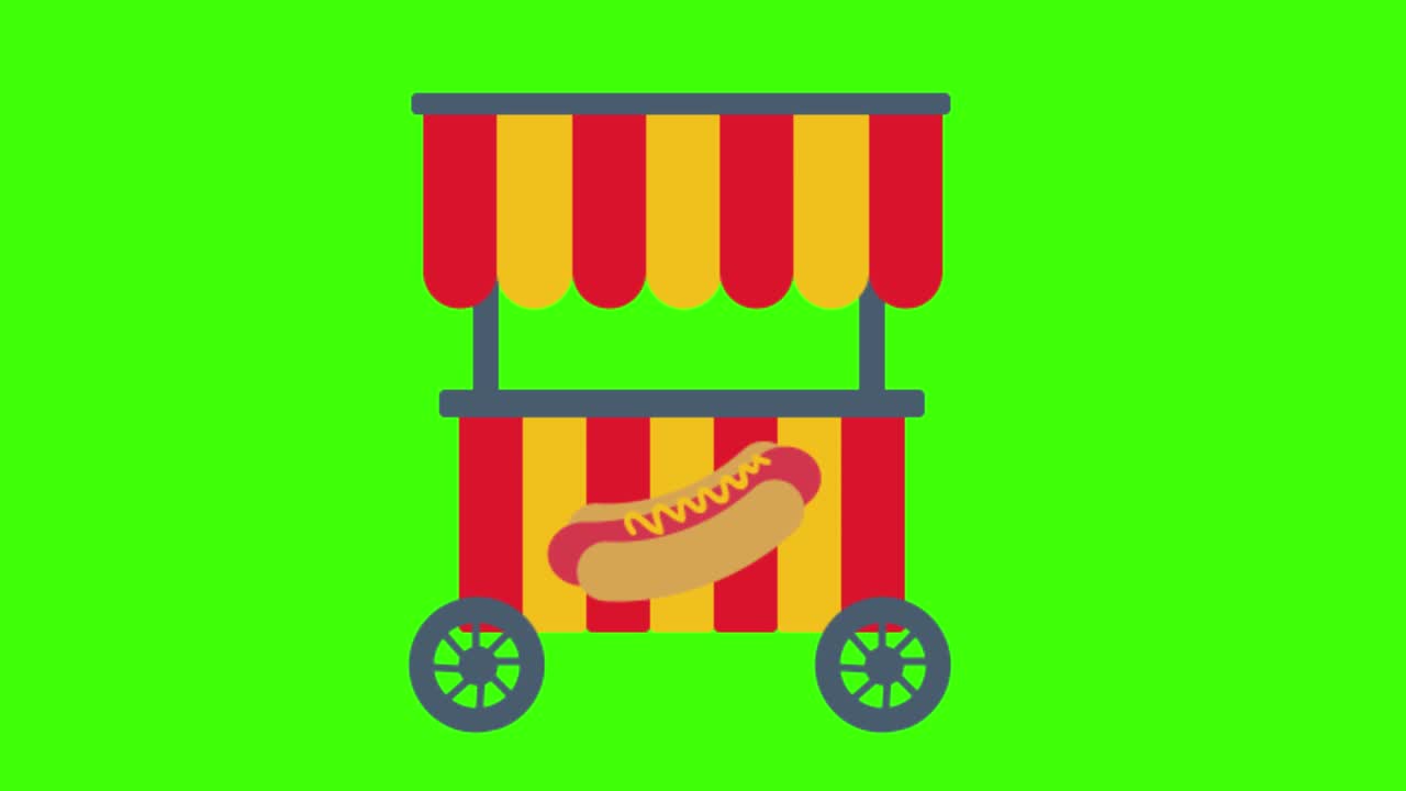 Animazione di un'icona di un camioncino di hot dog su schermo verde