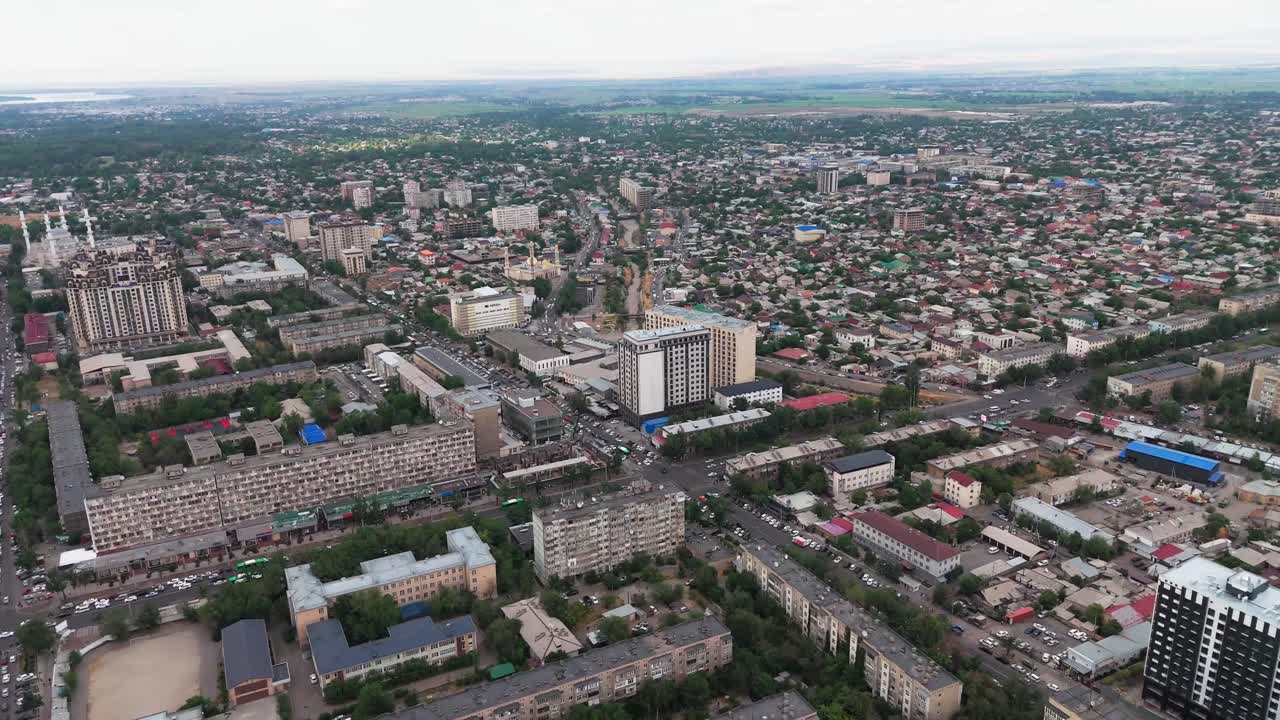 Hing angle aerial view of Bishkek, the capital city of Kyrgyzstan