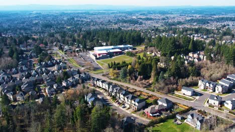 4k aerial drone shot overlooking local portland, oregon school district